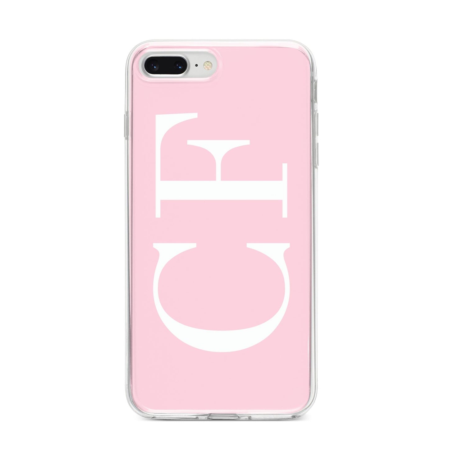 Personalised Pink White Side Initials iPhone 8 Plus Bumper Case on Silver iPhone