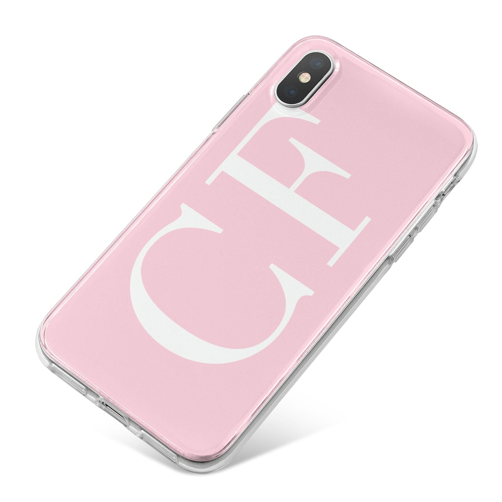Personalised Pink White Side Initials iPhone X Bumper Case on Silver iPhone