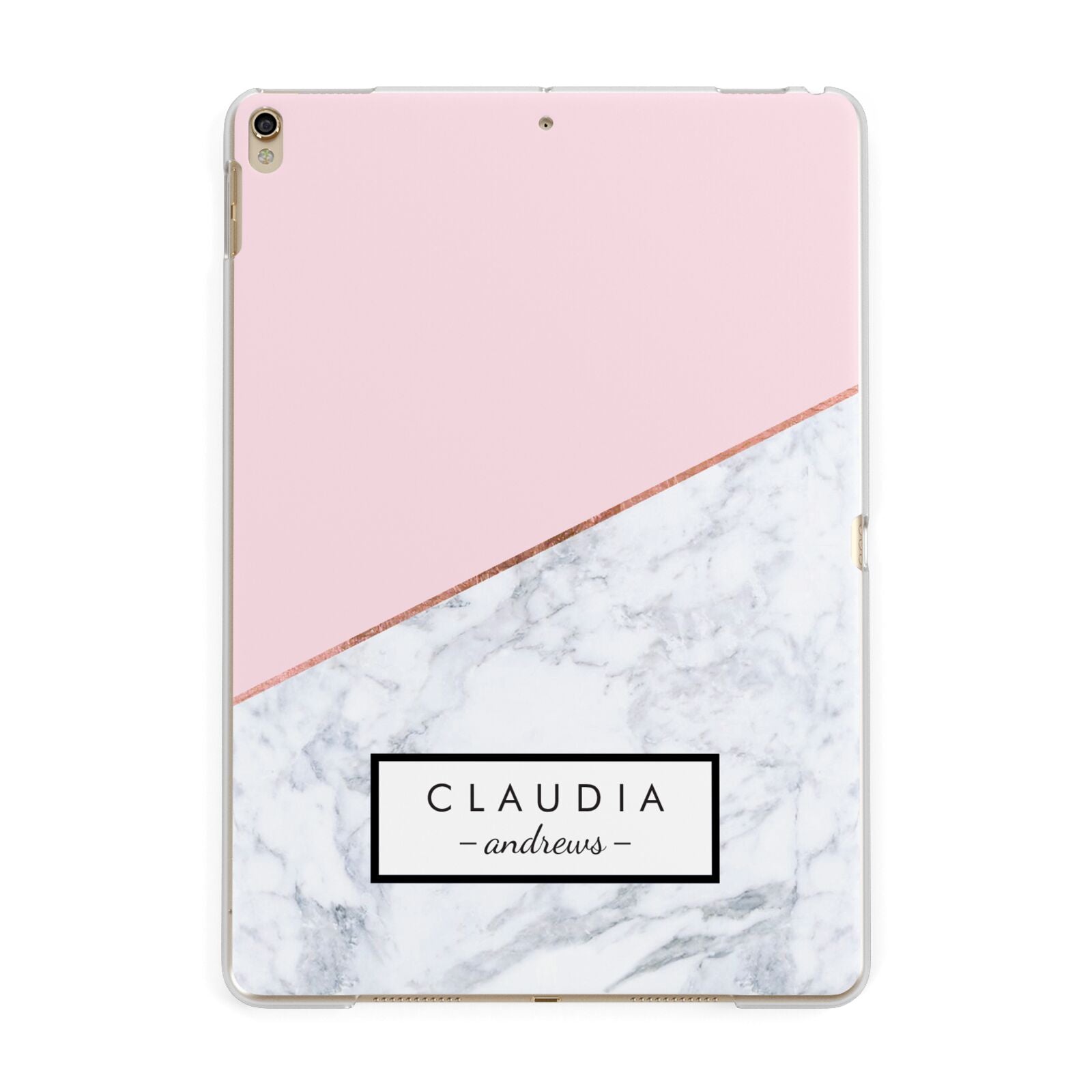 Personalised Pink With Marble Initials Name Apple iPad Gold Case