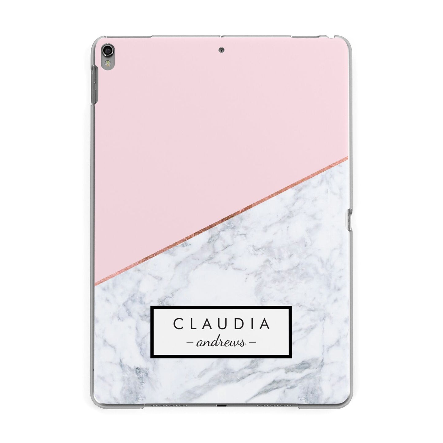 Personalised Pink With Marble Initials Name Apple iPad Grey Case