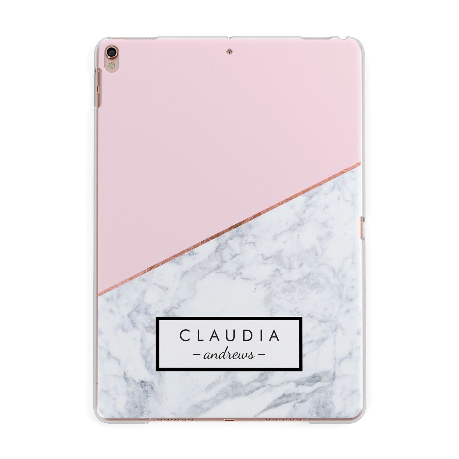 Personalised Pink With Marble Initials Name Apple iPad Rose Gold Case