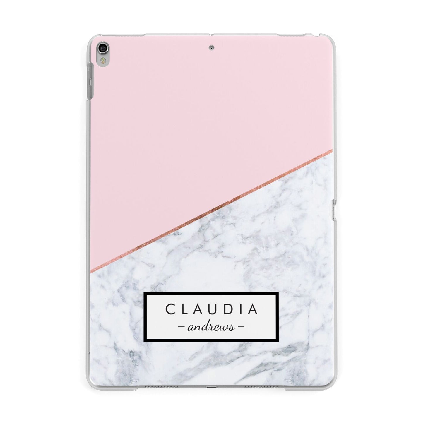 Personalised Pink With Marble Initials Name Apple iPad Silver Case