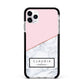 Personalised Pink With Marble Initials Name Apple iPhone 11 Pro Max in Silver with Black Impact Case