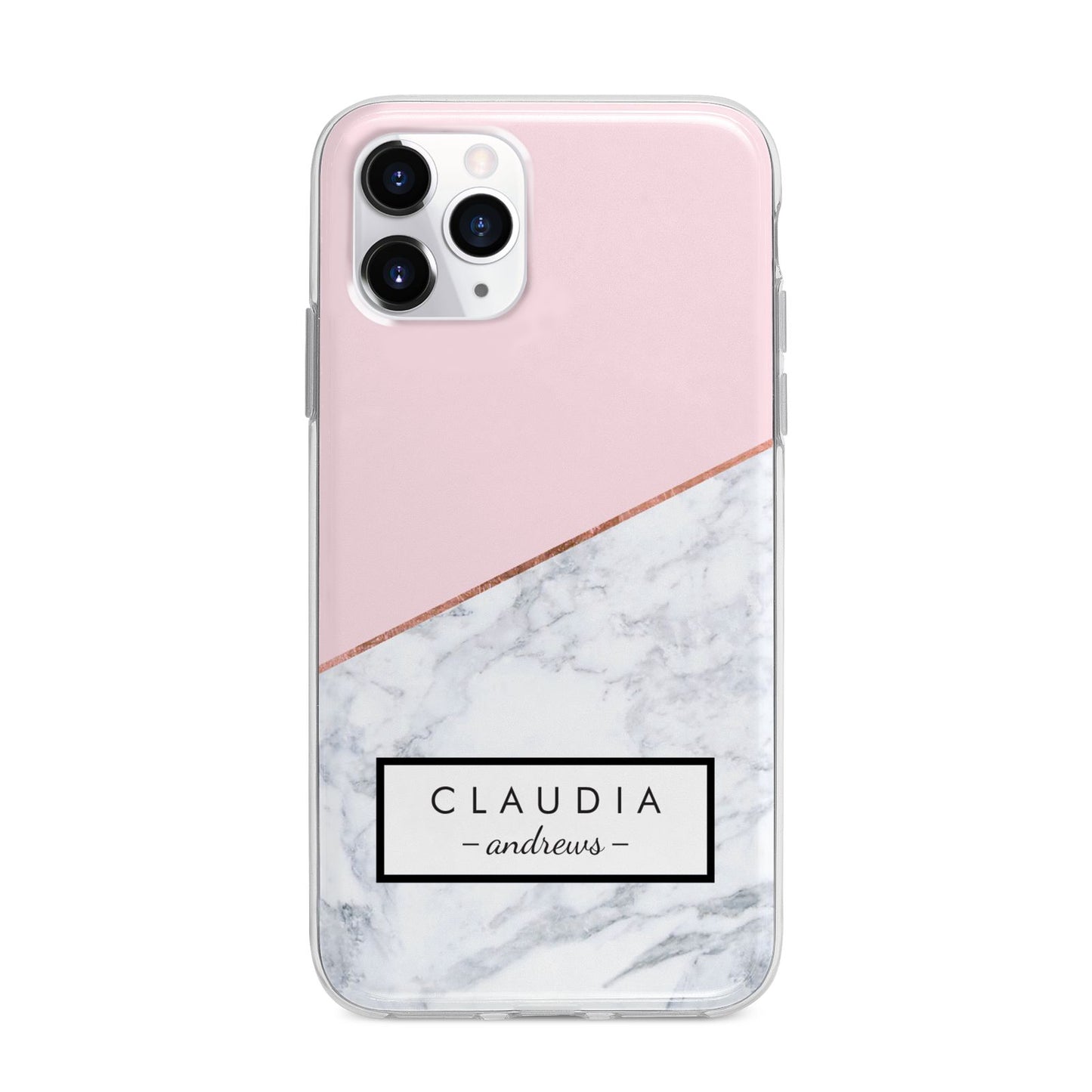 Personalised Pink With Marble Initials Name Apple iPhone 11 Pro Max in Silver with Bumper Case