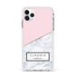 Personalised Pink With Marble Initials Name Apple iPhone 11 Pro Max in Silver with White Impact Case