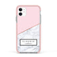 Personalised Pink With Marble Initials Name Apple iPhone 11 in White with Pink Impact Case