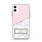 Personalised Pink With Marble Initials Name Apple iPhone 11 in White with White Impact Case