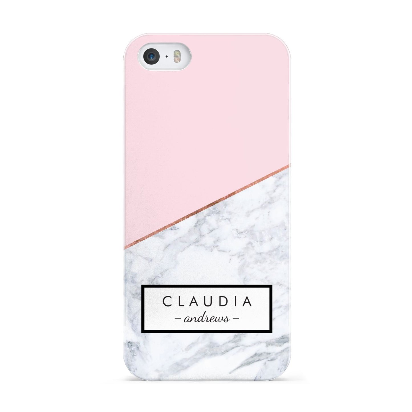 Personalised Pink With Marble Initials Name Apple iPhone 5 Case