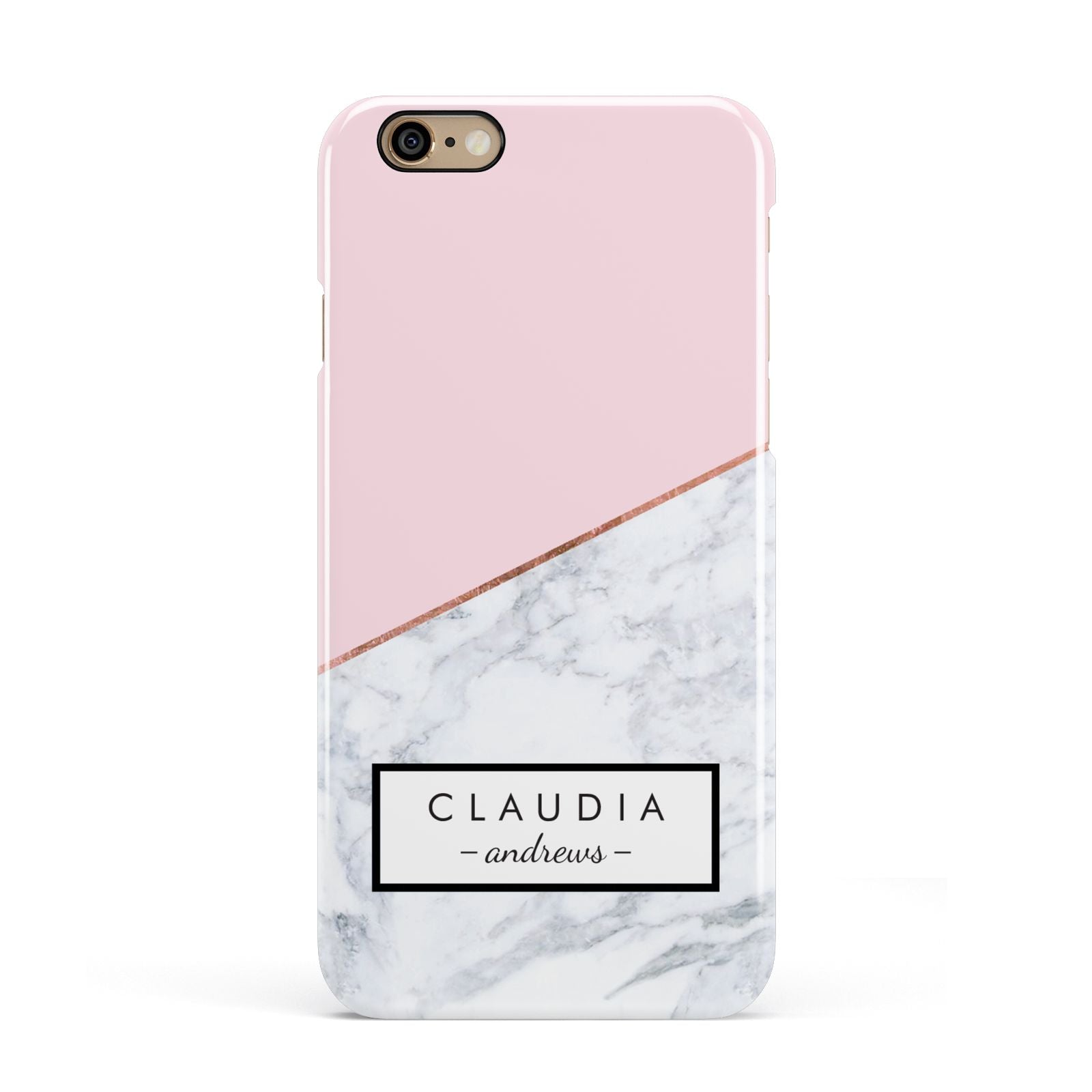 Personalised Pink With Marble Initials Name Apple iPhone 6 3D Snap Case