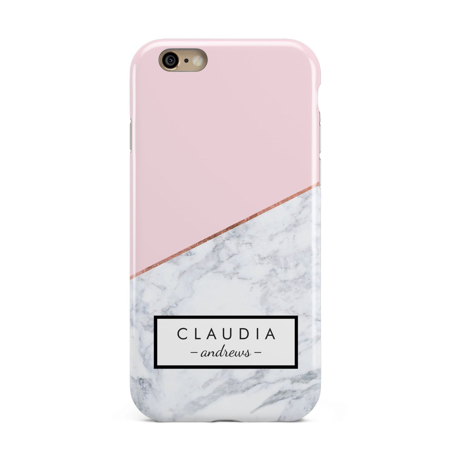 Personalised Pink With Marble Initials Name Apple iPhone 6 3D Tough Case
