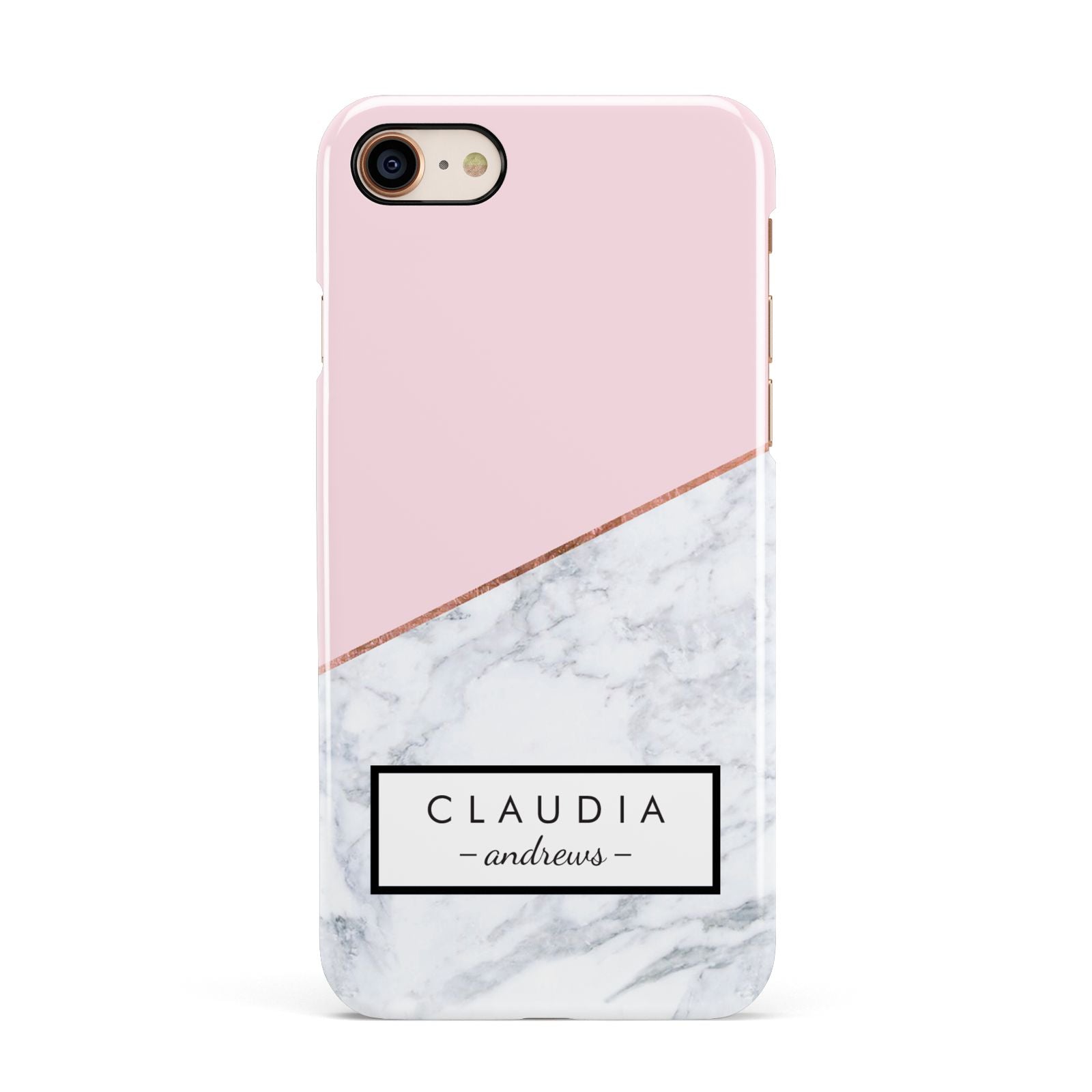 Personalised Pink With Marble Initials Name Apple iPhone 7 8 3D Snap Case