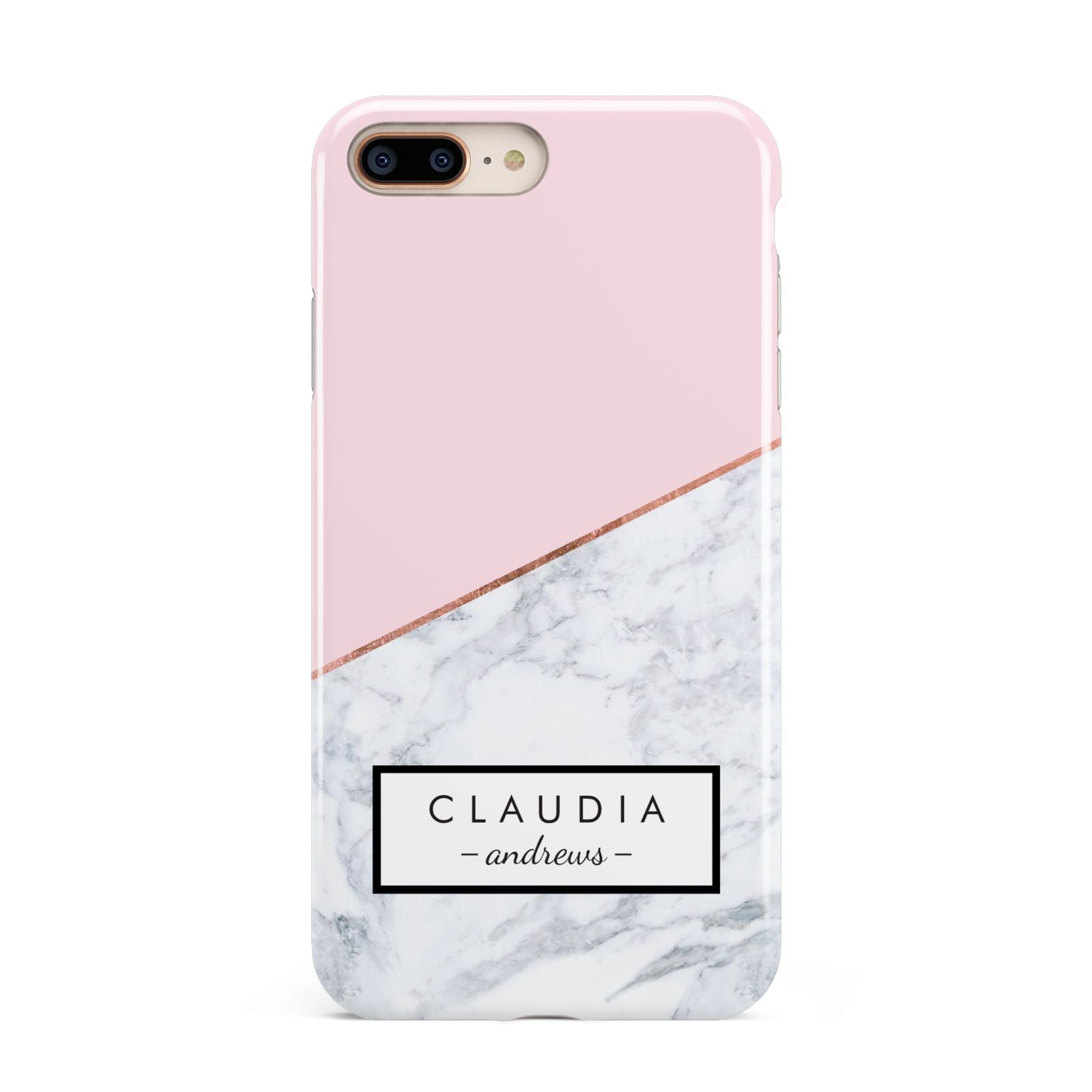 Personalised Pink With Marble Initials Name Apple iPhone 7 8 Plus 3D Tough Case