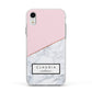 Personalised Pink With Marble Initials Name Apple iPhone XR Impact Case White Edge on Silver Phone