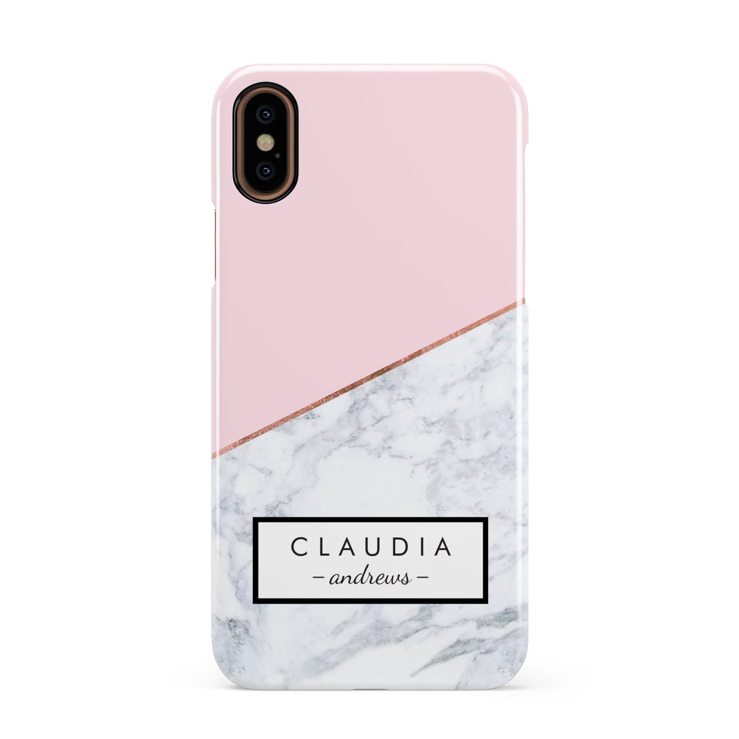 Personalised Pink With Marble Initials Name Apple iPhone XS 3D Snap Case