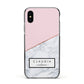 Personalised Pink With Marble Initials Name Apple iPhone Xs Impact Case Black Edge on Black Phone