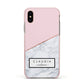 Personalised Pink With Marble Initials Name Apple iPhone Xs Impact Case Pink Edge on Gold Phone