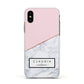 Personalised Pink With Marble Initials Name Apple iPhone Xs Impact Case White Edge on Black Phone