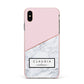 Personalised Pink With Marble Initials Name Apple iPhone Xs Max Impact Case Pink Edge on Gold Phone