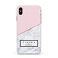Personalised Pink With Marble Initials Name Apple iPhone Xs Max Impact Case White Edge on Gold Phone