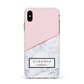 Personalised Pink With Marble Initials Name Apple iPhone Xs Max Impact Case White Edge on Silver Phone