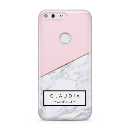Personalised Pink With Marble Initials Name Google Pixel Case