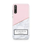 Personalised Pink With Marble Initials Name Huawei Enjoy 10s Phone Case