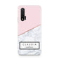 Personalised Pink With Marble Initials Name Huawei Nova 6 Phone Case