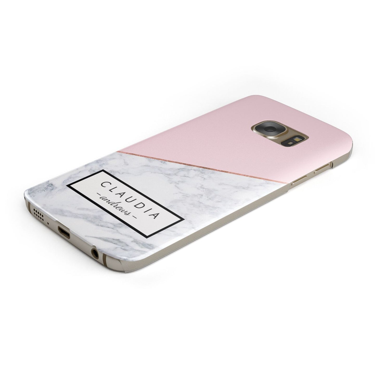 Personalised Pink With Marble Initials Name Protective Samsung Galaxy Case Angled Image