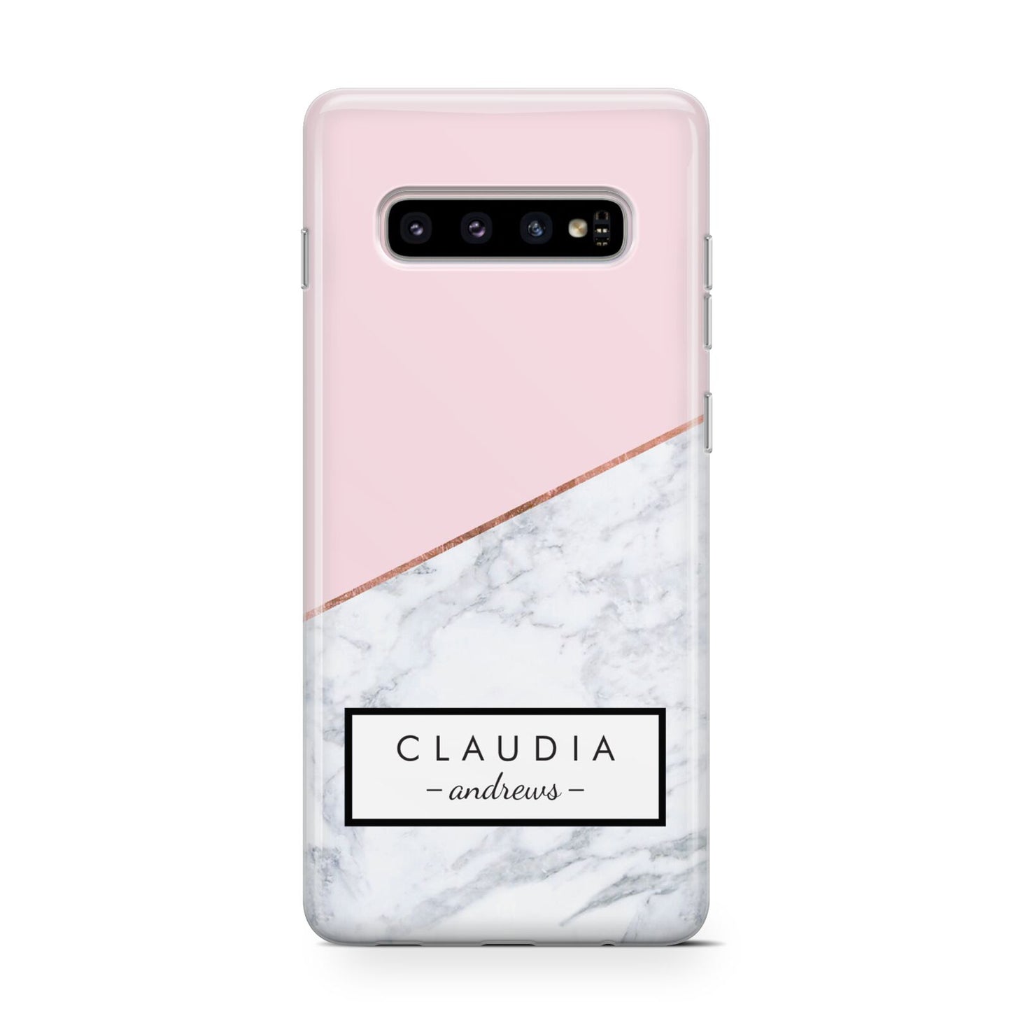 Personalised Pink With Marble Initials Name Protective Samsung Galaxy Case