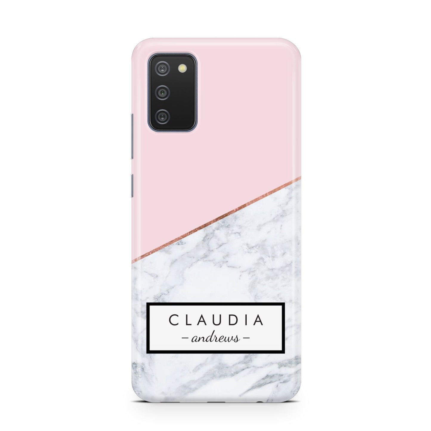 Personalised Pink With Marble Initials Name Samsung A02s Case
