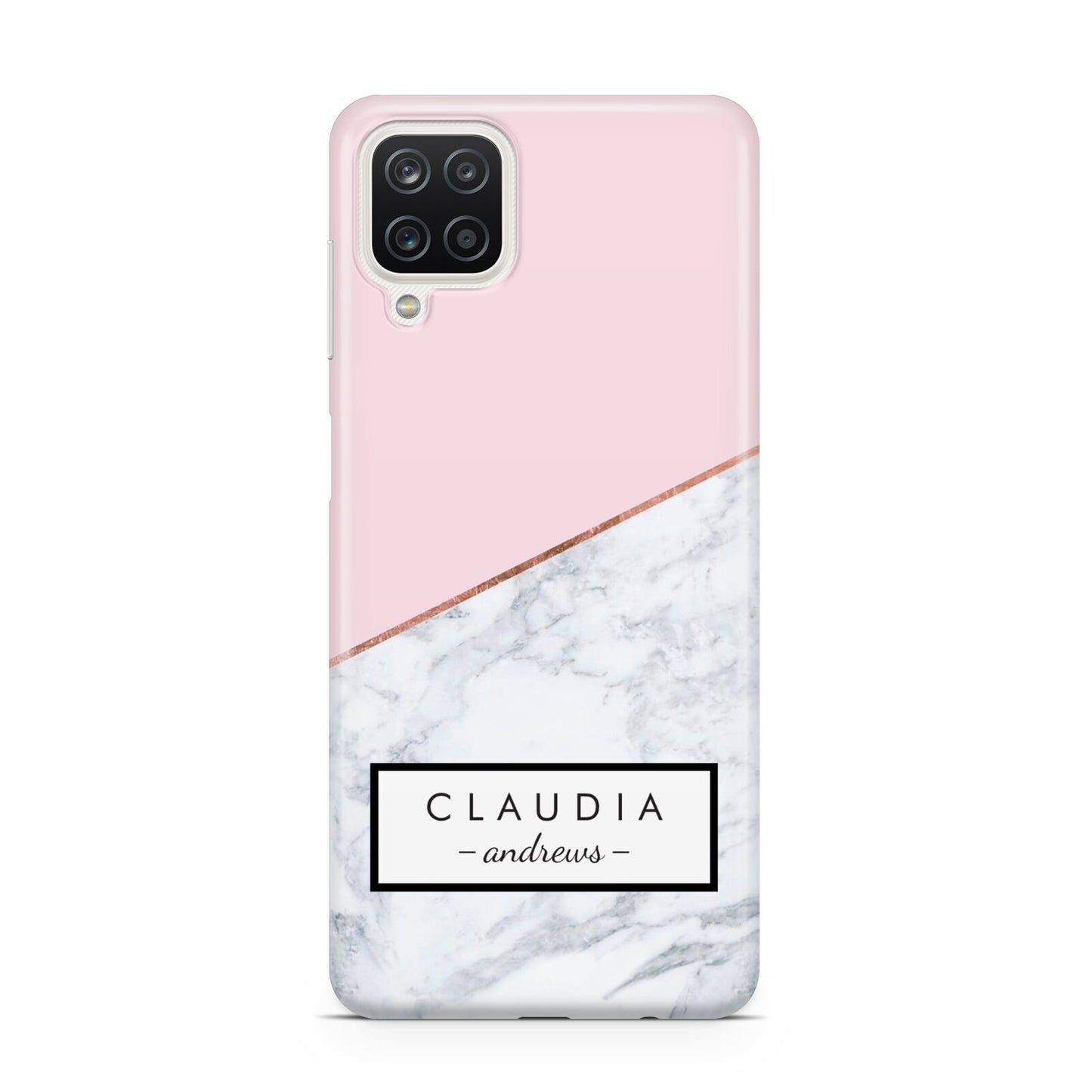 Personalised Pink With Marble Initials Name Samsung A12 Case