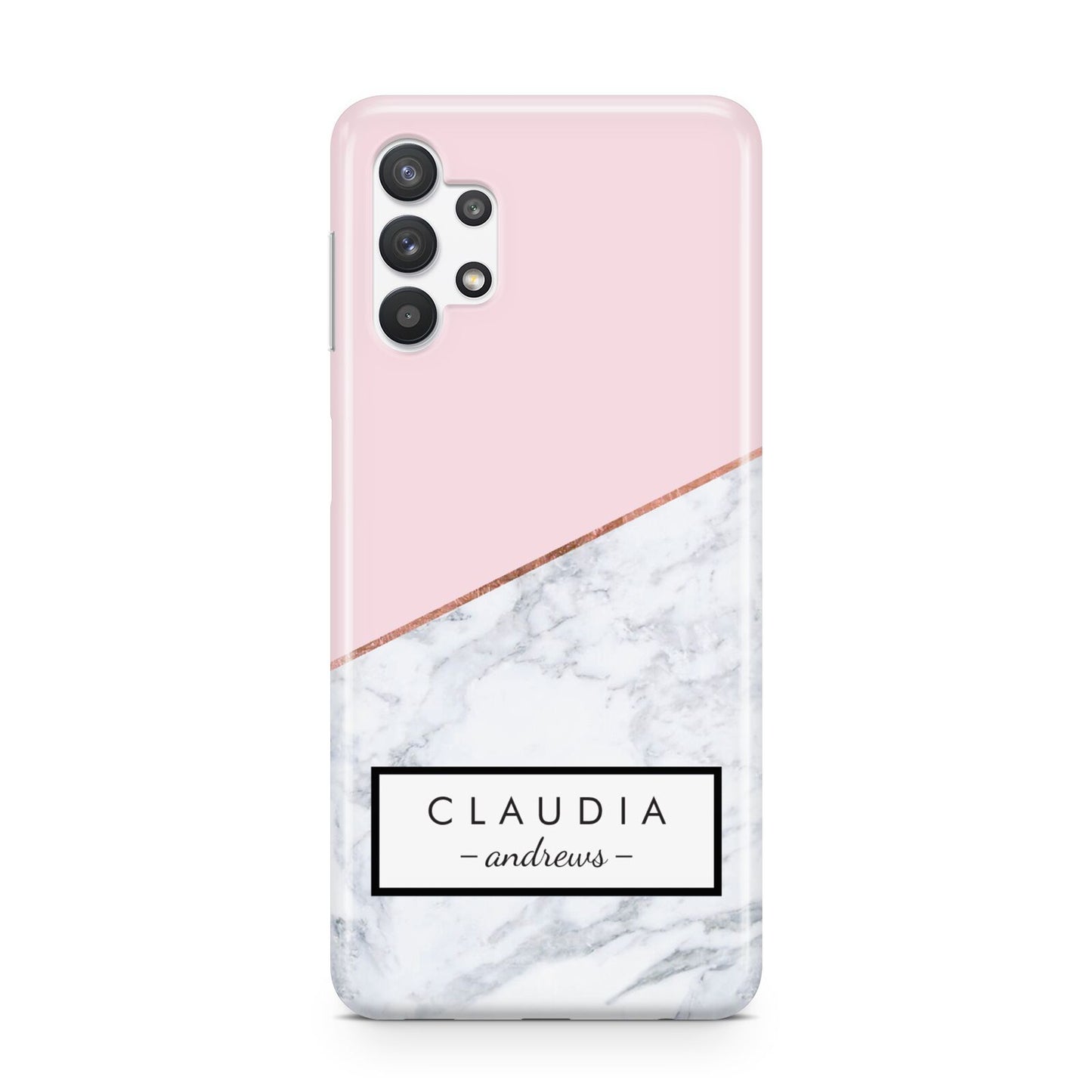 Personalised Pink With Marble Initials Name Samsung A32 5G Case