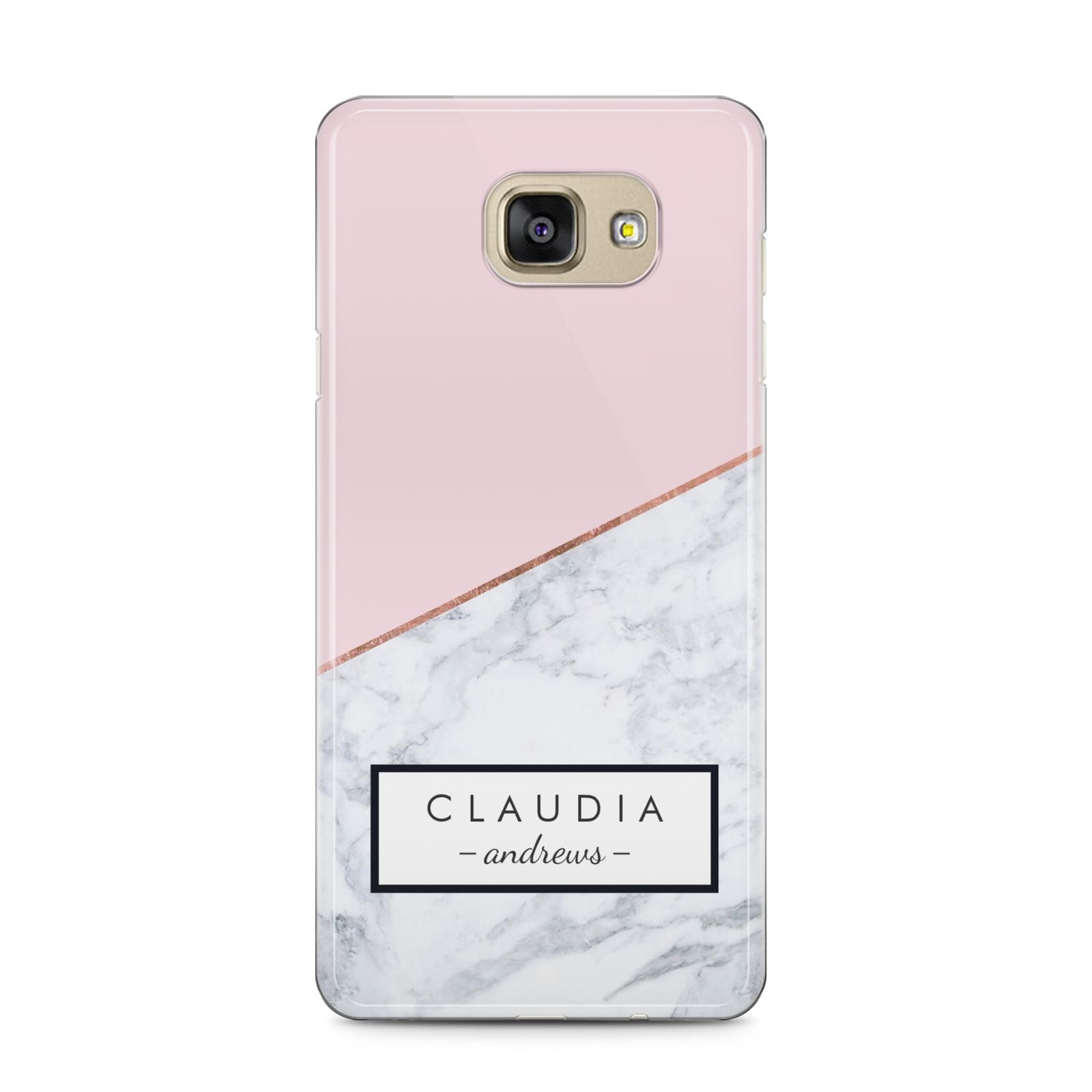 Personalised Pink With Marble Initials Name Samsung Galaxy A5 2016 Case on gold phone
