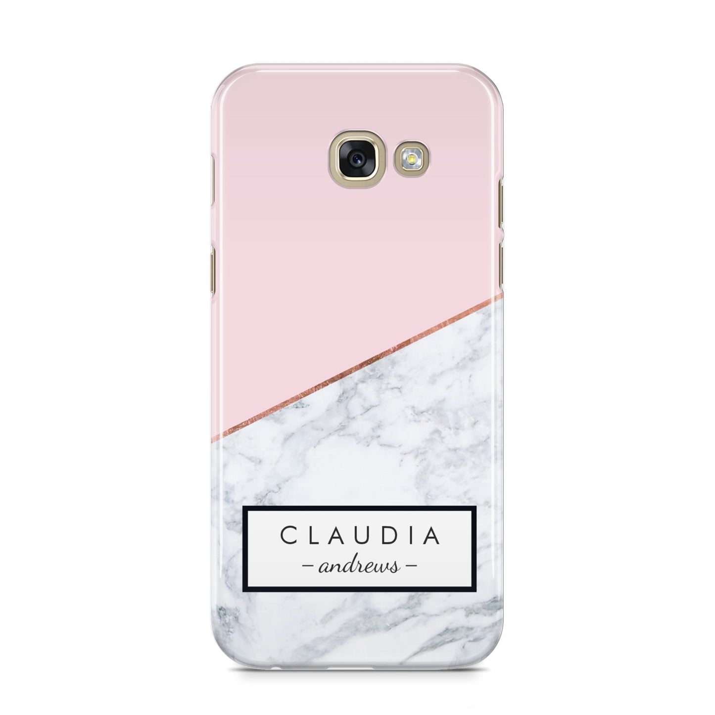 Personalised Pink With Marble Initials Name Samsung Galaxy A5 2017 Case on gold phone