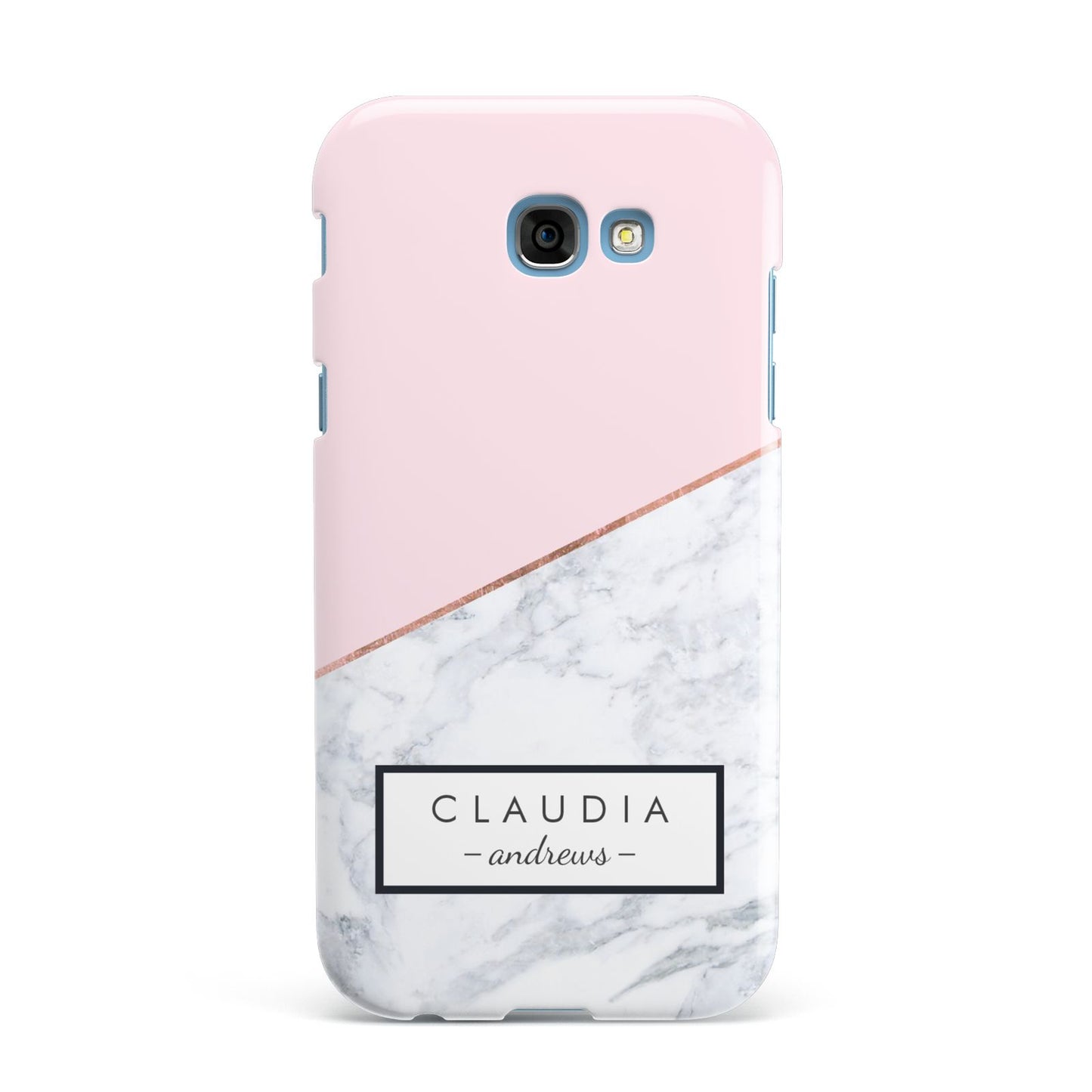 Personalised Pink With Marble Initials Name Samsung Galaxy A7 2017 Case