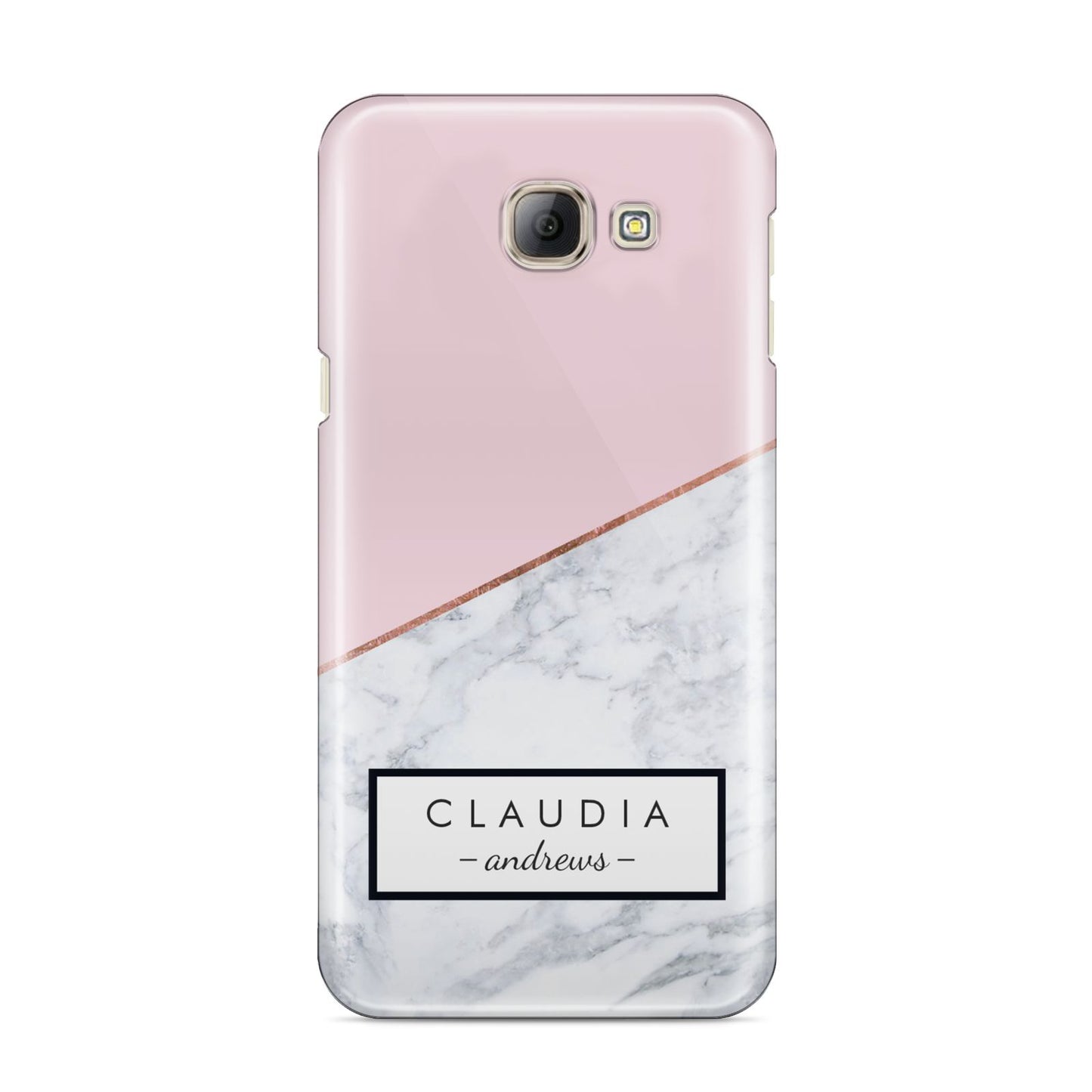 Personalised Pink With Marble Initials Name Samsung Galaxy A8 2016 Case