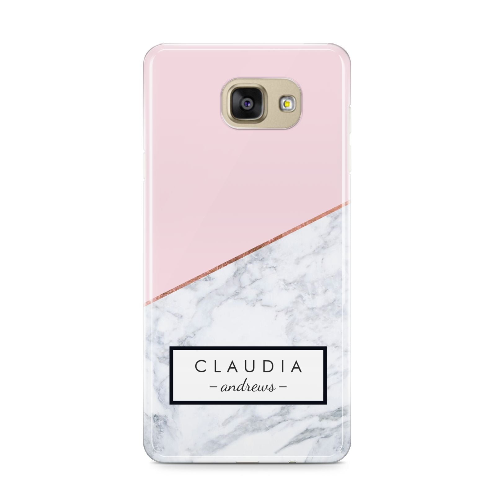 Personalised Pink With Marble Initials Name Samsung Galaxy A9 2016 Case on gold phone