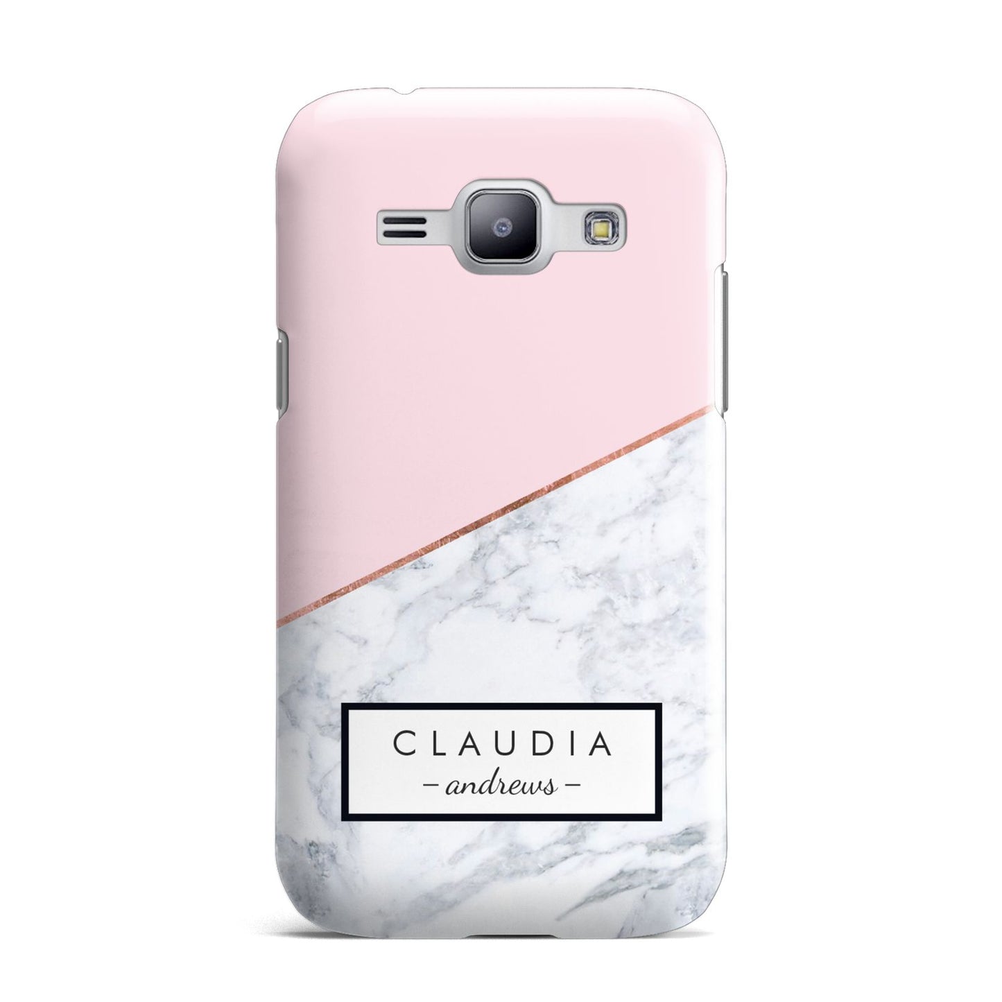 Personalised Pink With Marble Initials Name Samsung Galaxy J1 2015 Case