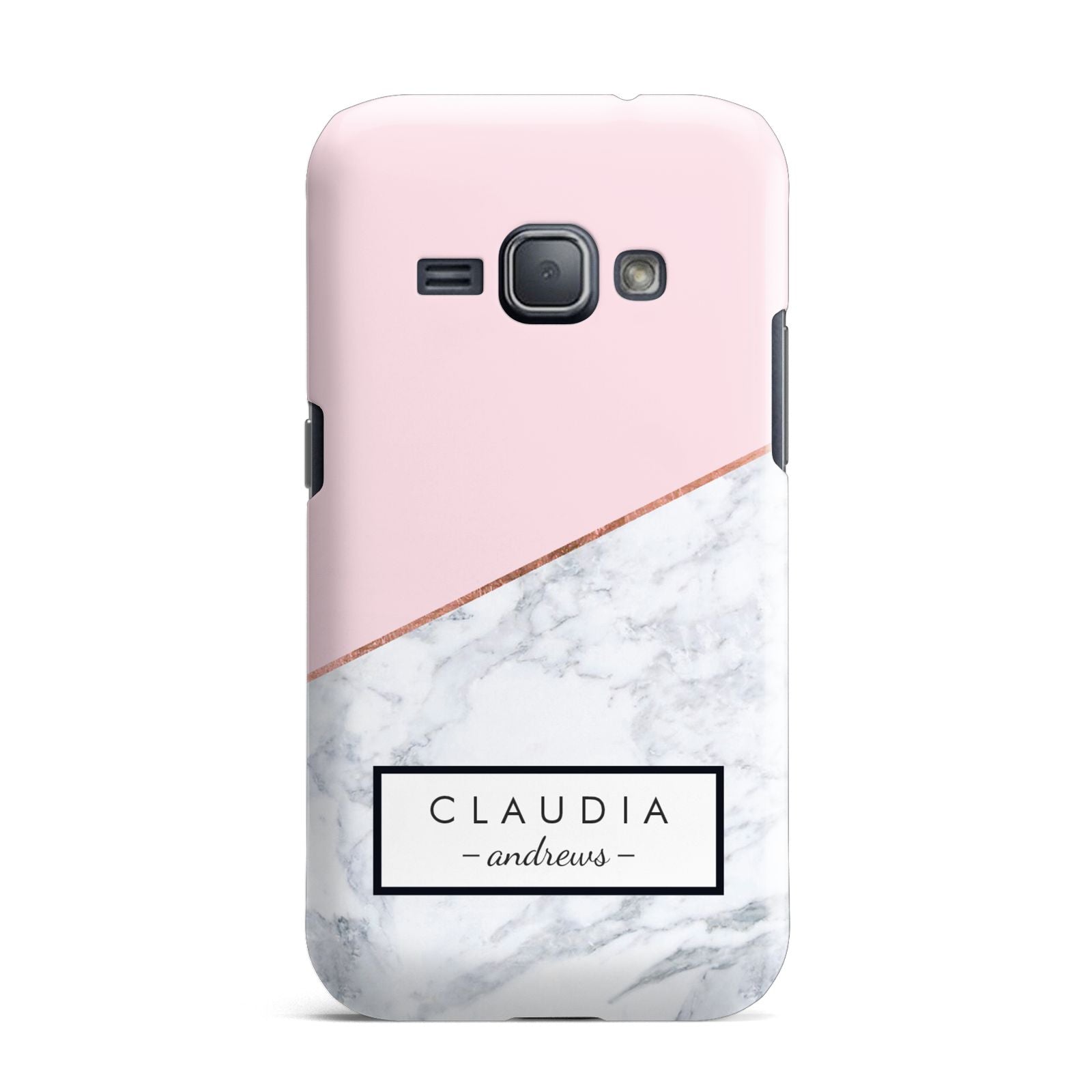 Personalised Pink With Marble Initials Name Samsung Galaxy J1 2016 Case