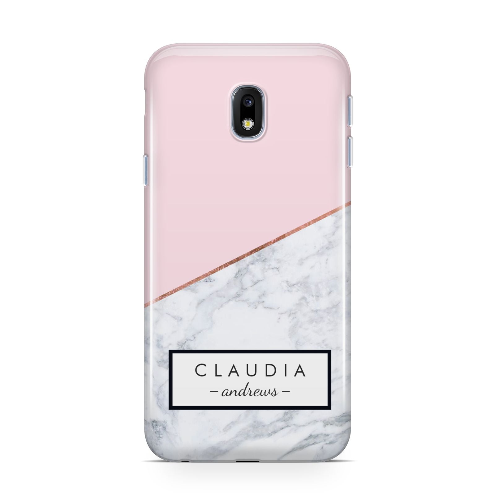 Personalised Pink With Marble Initials Name Samsung Galaxy J3 2017 Case