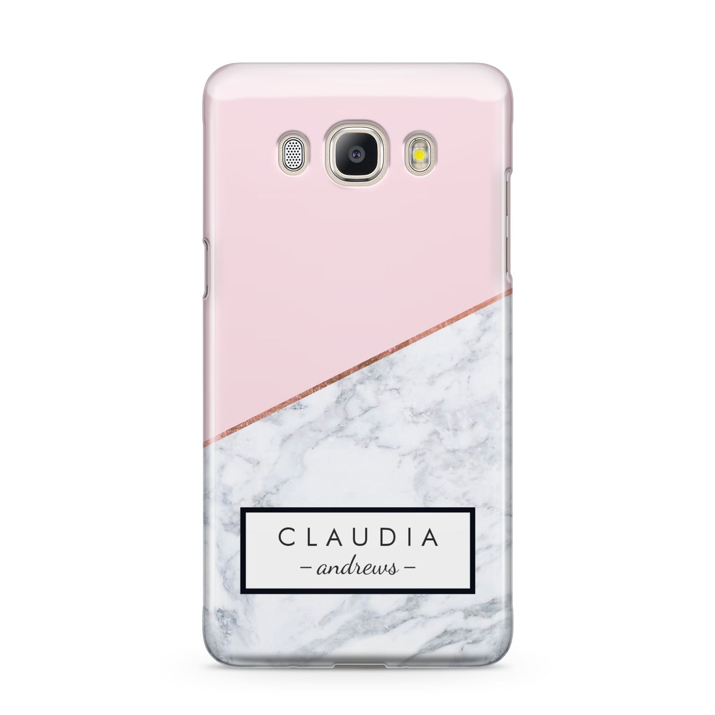 Personalised Pink With Marble Initials Name Samsung Galaxy J5 2016 Case