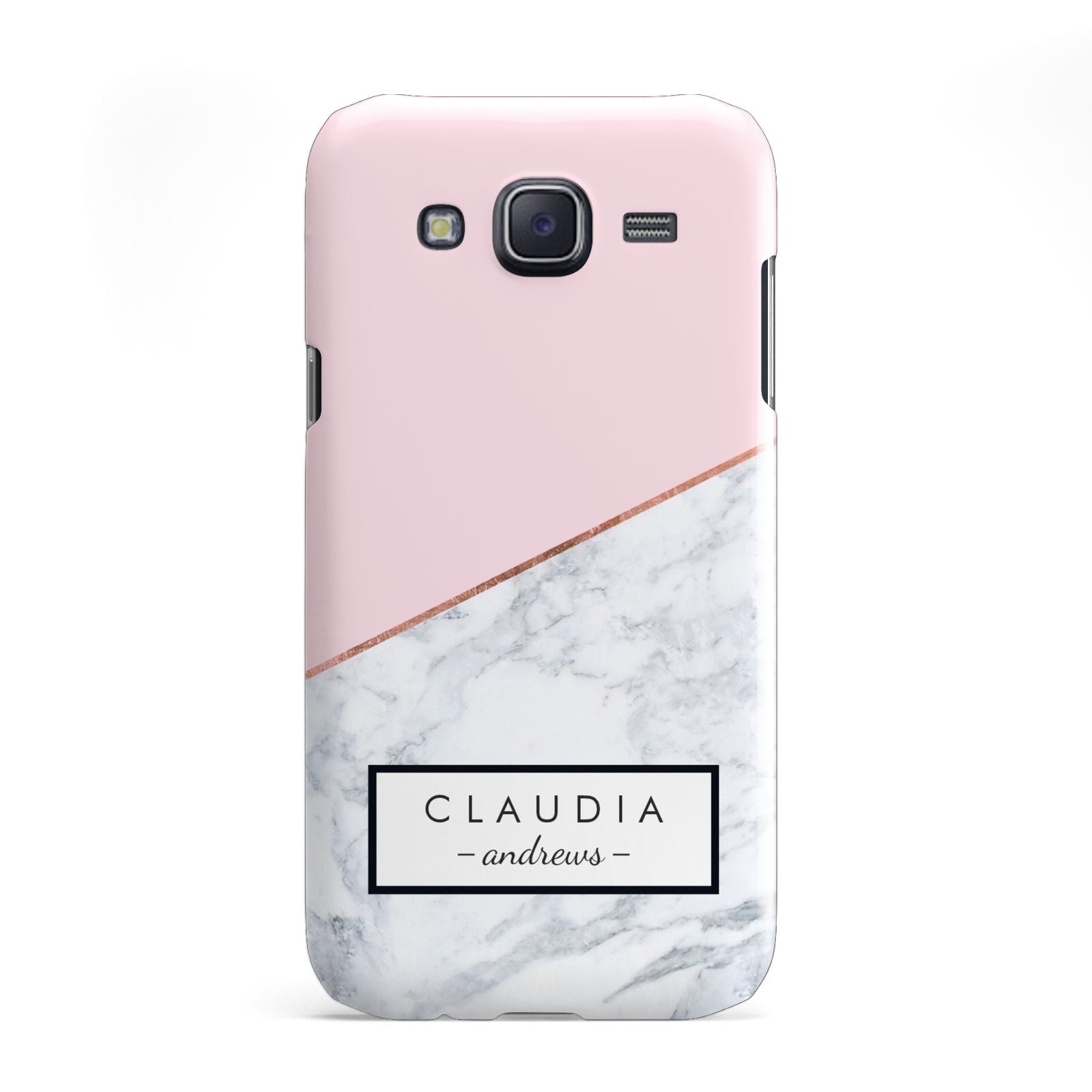 Personalised Pink With Marble Initials Name Samsung Galaxy J5 Case