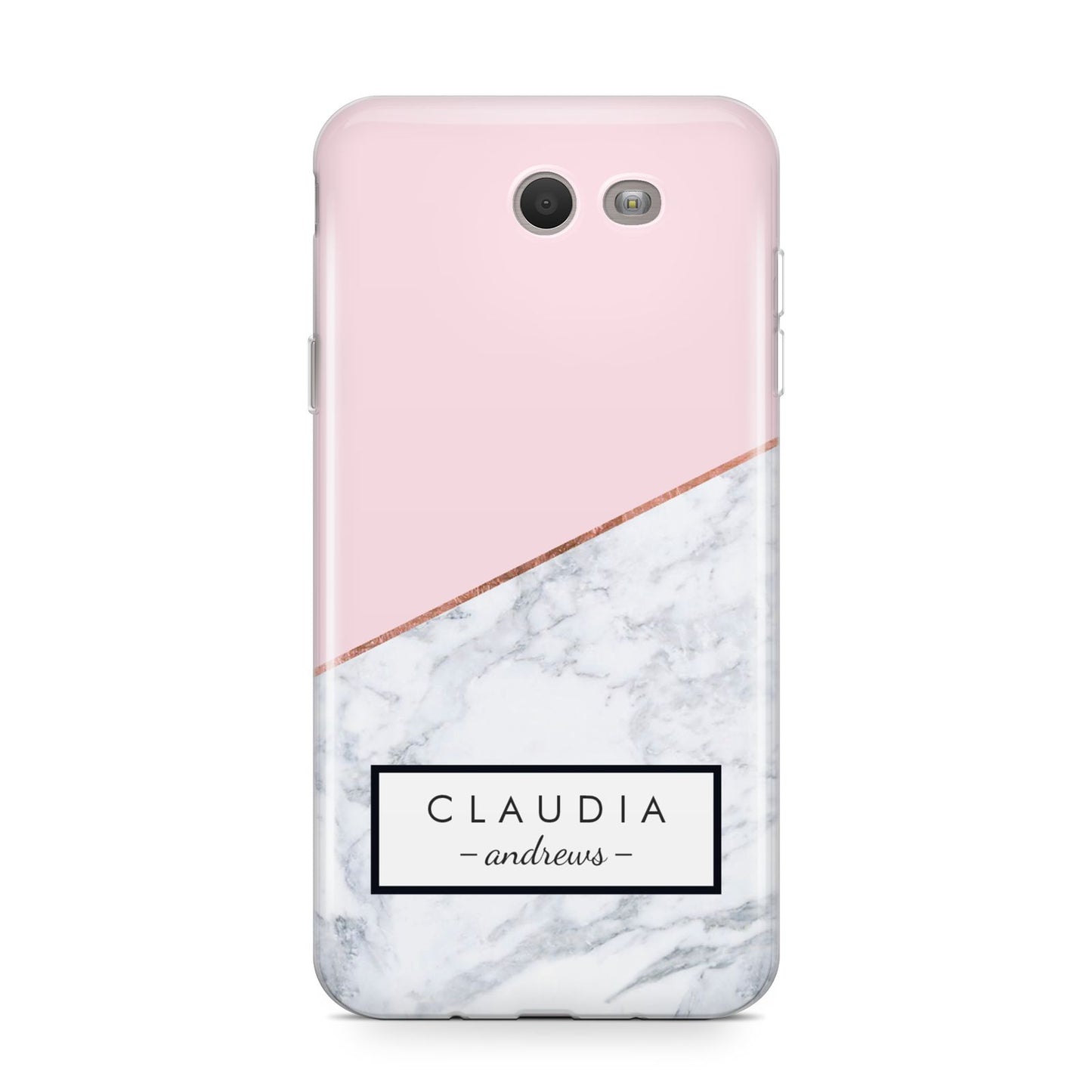 Personalised Pink With Marble Initials Name Samsung Galaxy J7 2017 Case