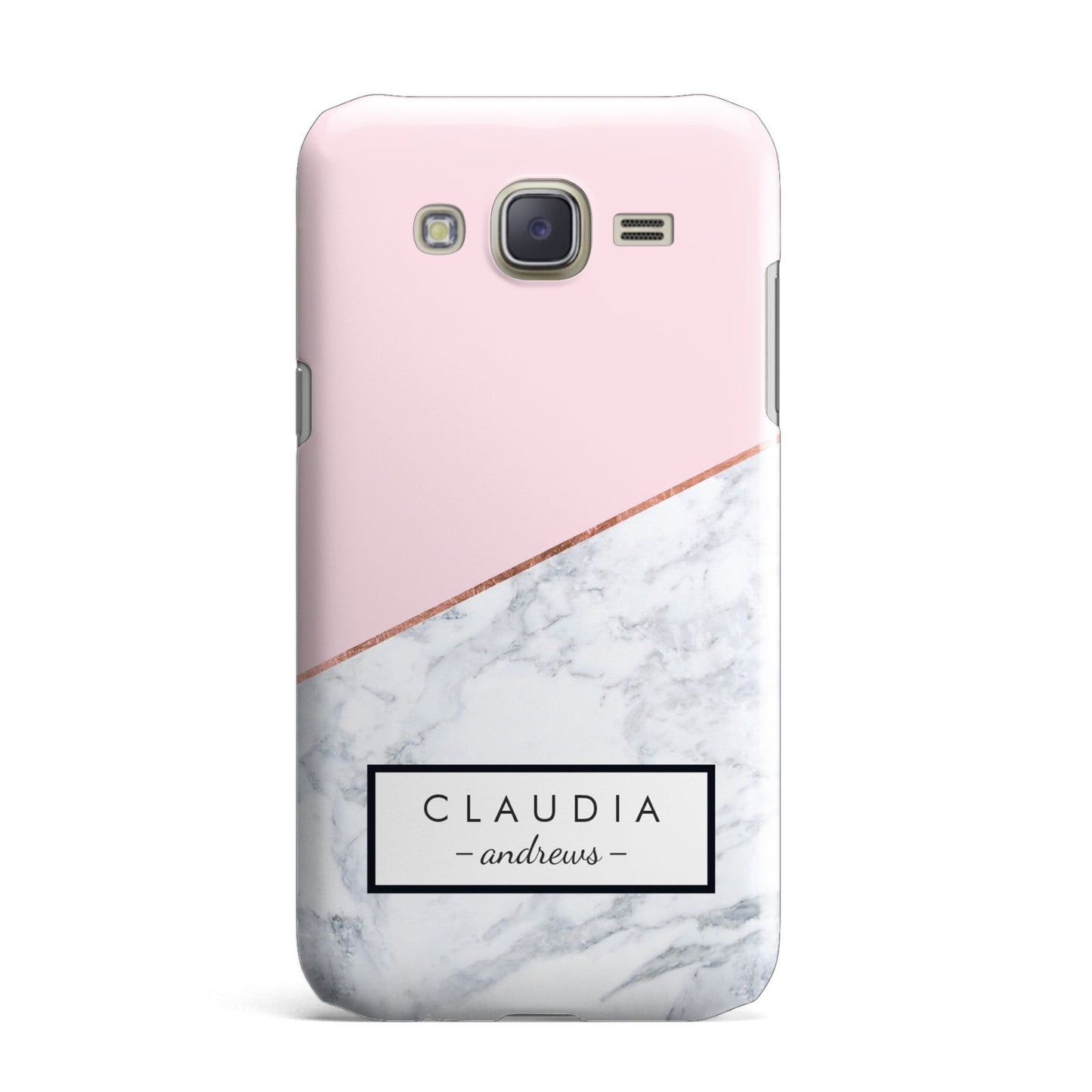 Personalised Pink With Marble Initials Name Samsung Galaxy J7 Case