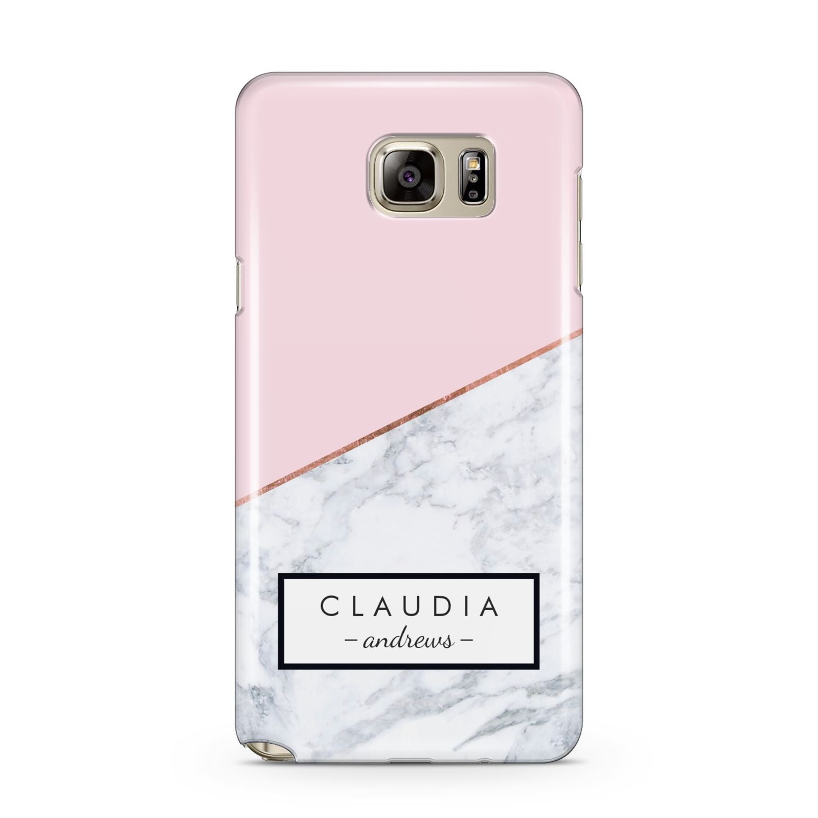 Personalised Pink With Marble Initials Name Samsung Galaxy Note 5 Case