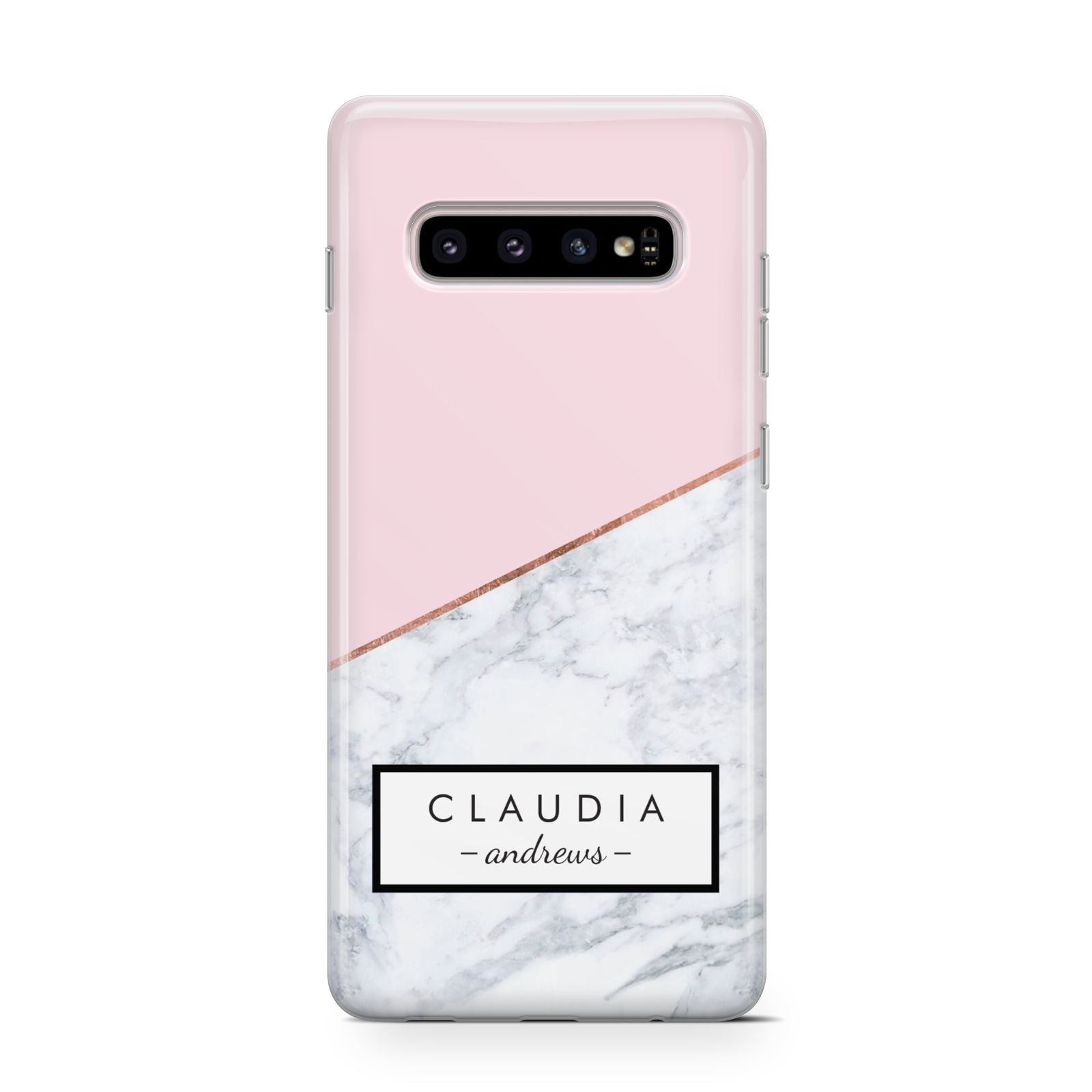 Personalised Pink With Marble Initials Name Samsung Galaxy S10 Case