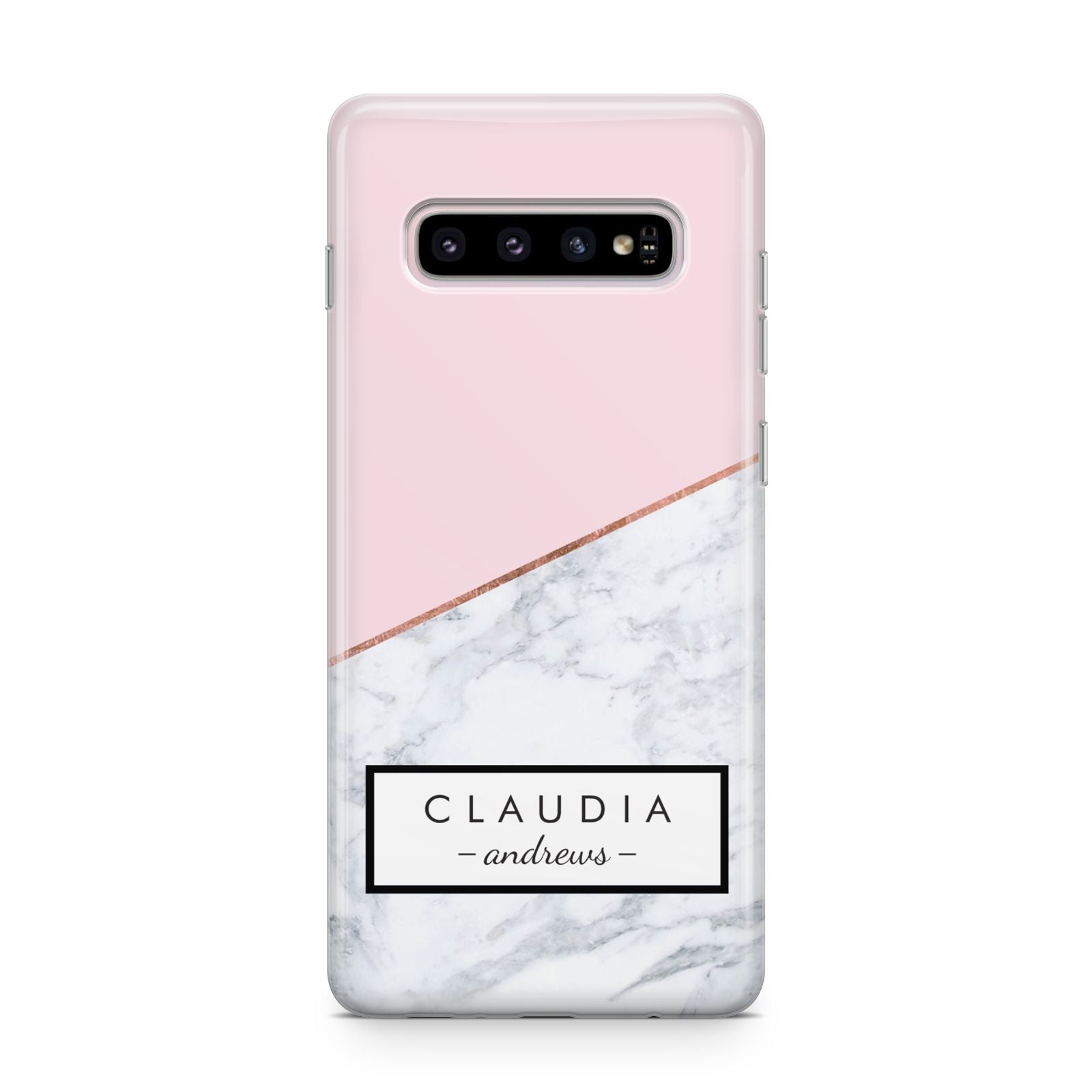 Personalised Pink With Marble Initials Name Samsung Galaxy S10 Plus Case