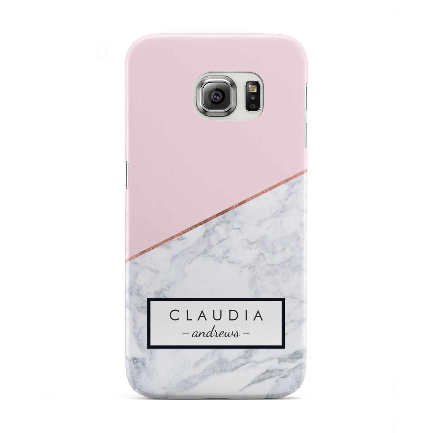Personalised Pink With Marble Initials Name Samsung Galaxy S6 Edge Case
