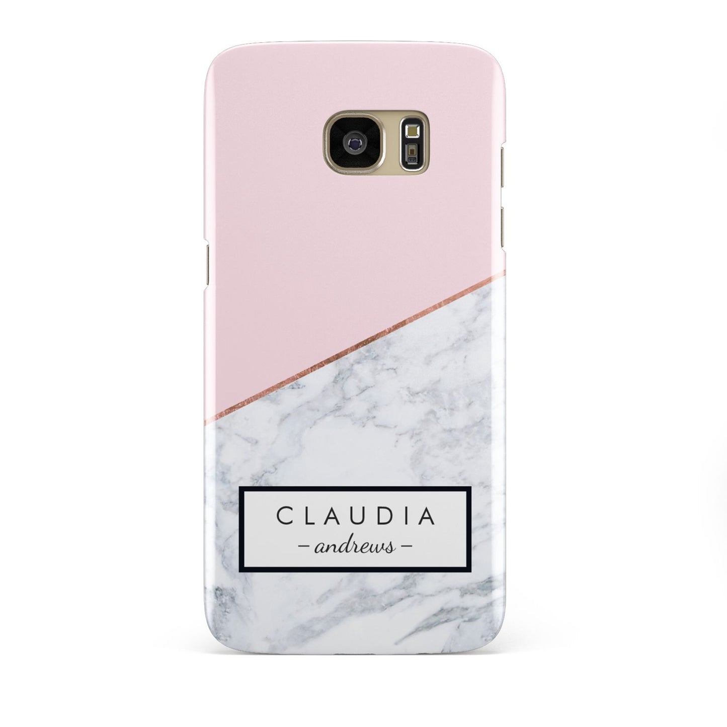 Personalised Pink With Marble Initials Name Samsung Galaxy S7 Edge Case