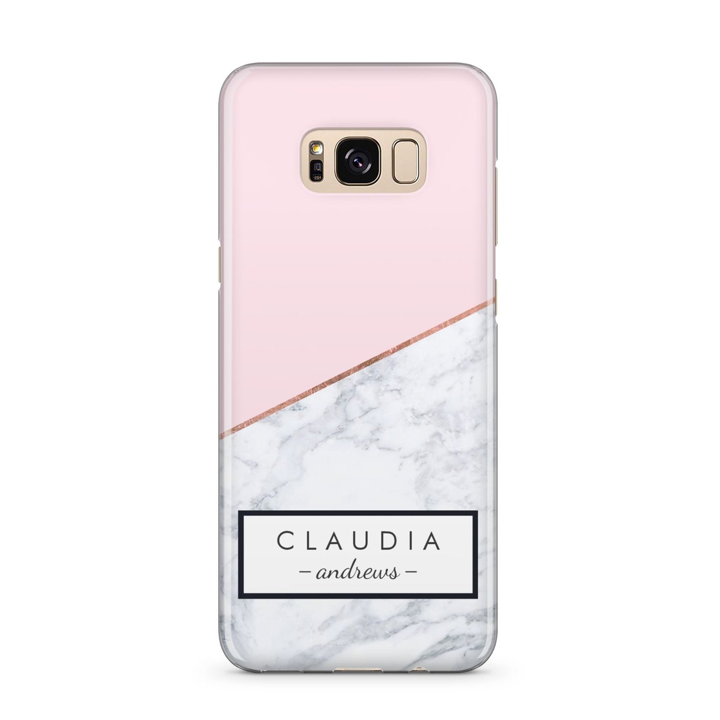 Personalised Pink With Marble Initials Name Samsung Galaxy S8 Plus Case